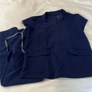 Figs navy blue scrub set, Livingston petite pants, both size XS
